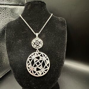 Long Elegant Silver Pendant Necklace with rhinestone accents